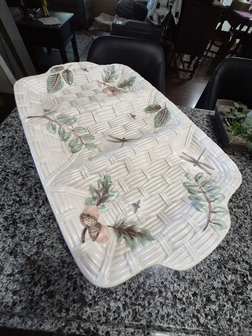 Pfaltzgraff Naturewood Oval Platter in Cream and Green Mark - Picture 2 of 16